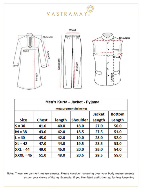 Beige Printed Nehru Jacket And Cream Solid Kurta With Pyjama Set